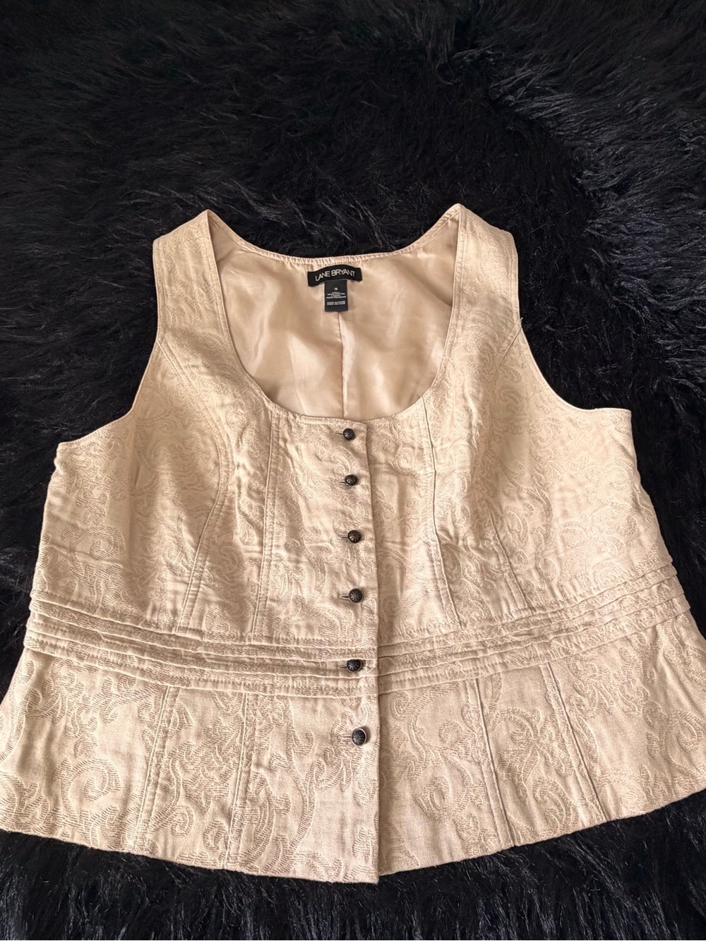 Lane Bryant Beige Textured Button-Front Vest